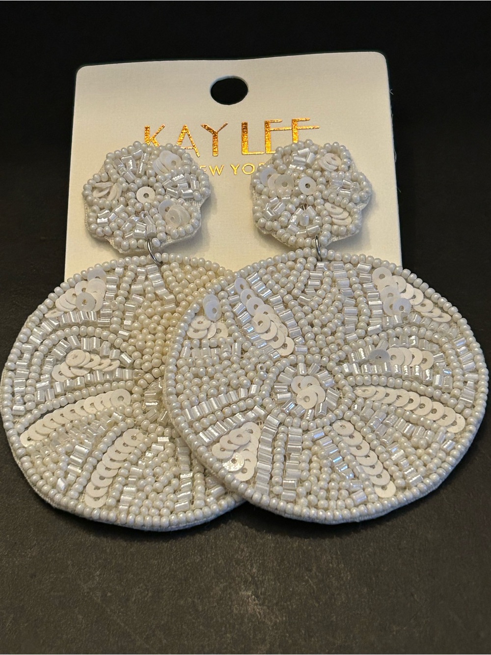 White Hand-Beaded Boho Floral Design Drop Earrings